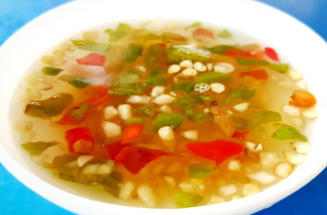 Chilli with fish sauce(Prik nam pla) selective focus. It Seasoning has red and green fresh chili in sauce,Thai style sauce. Sometimes maybe add lime and garlic for nice to eat.