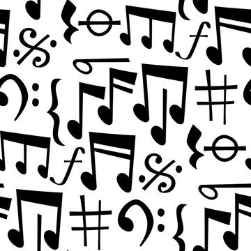 Notes music melody colorfull musician symbols sound melody text writting audio symphony seamless pattern background vector illustration.