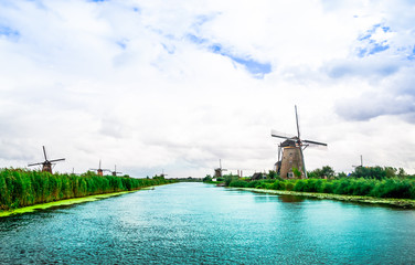 Fototapeta premium View on historical windmills by Kinderdijk - Netherlands