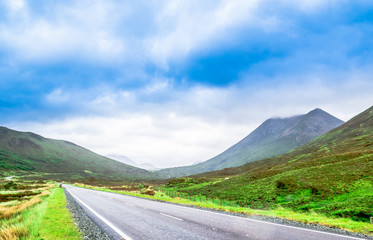 View on remote street in the highland by Isle of Sky in Scotland