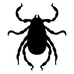 Vector image of a silhouette of a tick on a white background.