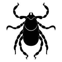 Vector image of a silhouette of a tick on a white background.