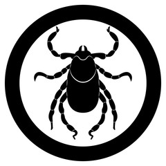 Vector image of a silhouette of a tick on a white background.