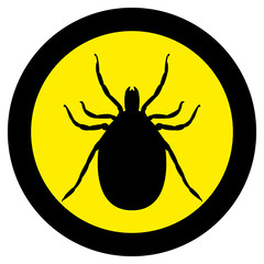 Vector image of a silhouette of a tick on a yellow background