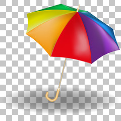 Vector image of a realistic expanded umbrella. Multicolored umbrellas on a transparent background.