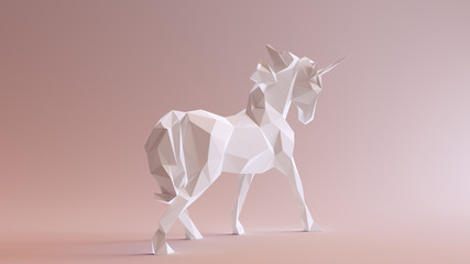 White Unicorn made out of triangles 3d illustration © paul