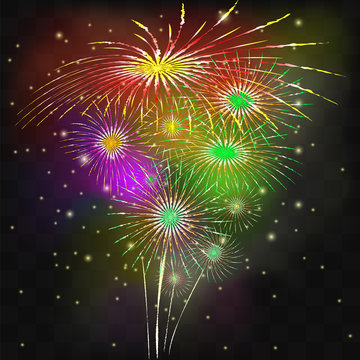 Vector image of salute. Fireworks on a black background.