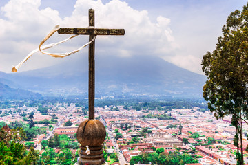 View of Antigua and volcano Acatenango from Cerro de la Cruz