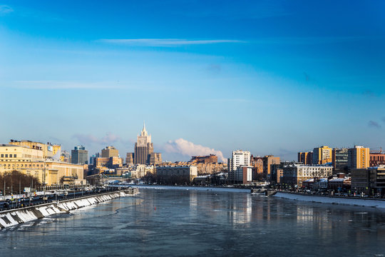 Moscow river in winter time. Moscow. Russia.