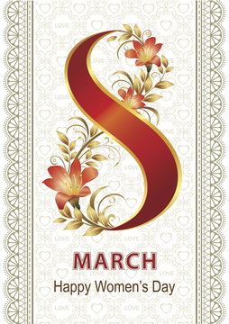 March 8 Happy Women's Day greeting card for beloved women
