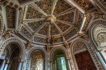 Reggello, Italy - May 12, 2014: One of the ceilings of Sammezzano Castle in moorish architecture...