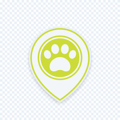 paw and location mark, pet shop sign, vector icon