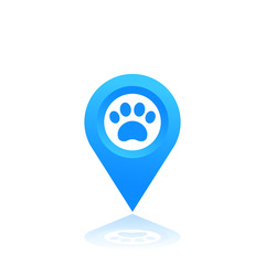 paw and location mark, vector icon, pet shop sign