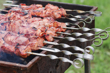 Skewers of meat outdoors