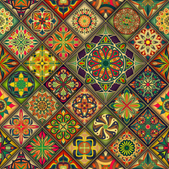 Seamless pattern with decorative mandalas. Vintage mandala elements. Colorful patchwork.