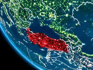 Orbit view of Turkey at night