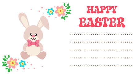 cartoon easter bunny with tie sitting easter card