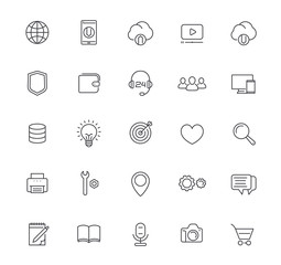 Thin line web icons set on white