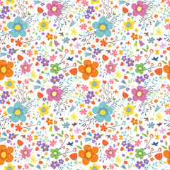 Seamless pattern. Floral background. Colorful spring flowers illustration. 