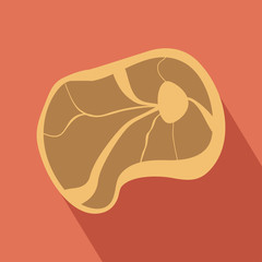 Icon of fried steak on red background 