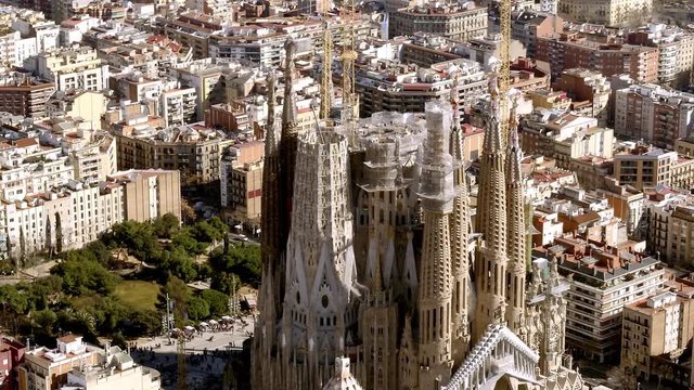 Amazing aerial view of La Sagrada Familia Barcelona