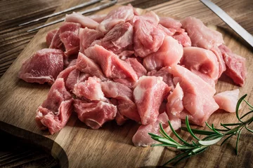 Photo sur Plexiglas Viande Raw meat diced for stew.
