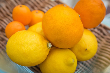 Fresh Orange Lemon and Cumquat in bowl