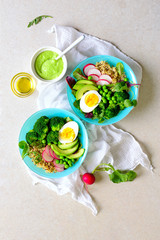 Whole healthy meal served in two bowls