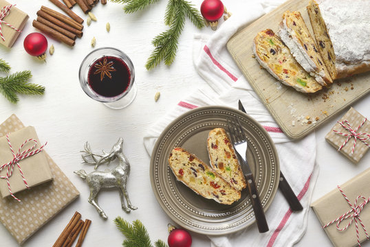 Stollen traditionally served during Christmas holidays