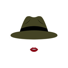 Girl in modern dark green hat. Vector illustration.