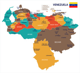 Obraz premium Venezuela - map and flag Detailed Vector Illustration