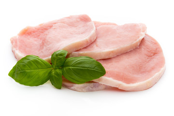 Fresh raw beef steak isolated on white background, top view.