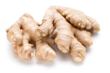 Ginger bio and lemon on white background.