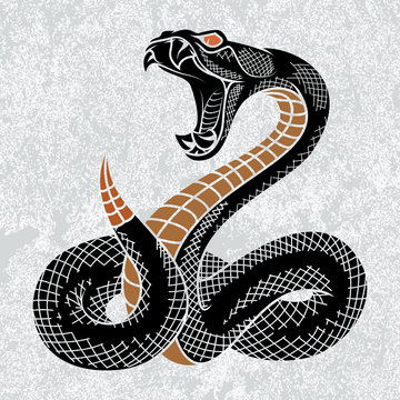 Viper snake in Ink technique, good for poster, sticker, tee shirt design.