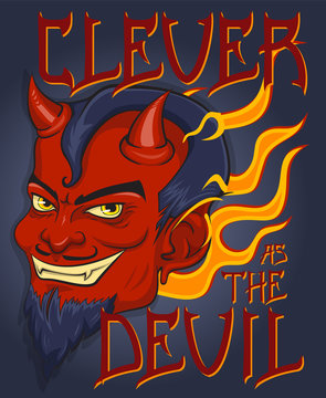 "Bloody Hell" T-Shirt design, poster art. Red face devil with flames and vintage background.