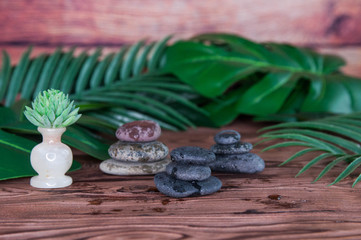 Pyramids of gray zen stones. Concept of harmony, balance and meditation, spa, massage, relax