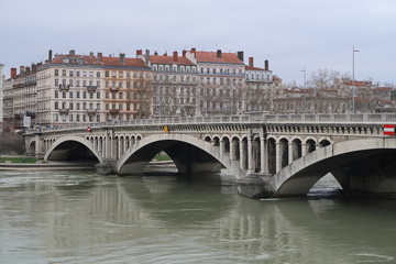 The Rhône river and Wilson's bridge in Lyon, France
