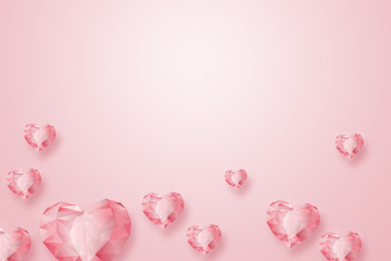 March 8, International Women's Day. Celebration concept, banner, poster, invitation, pink background, diamonds of the heart.
