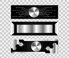 set of 3 banner abstract technology concept. metallic hi tech future futuristic design .