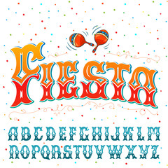 "Fiesta" typeface set. Hand crafted font for festival or celebration events in traditional Mexican style.