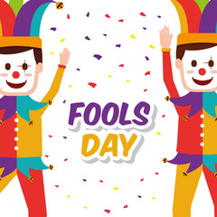 fools day pair clown jester hat celebration confetti vector illustration