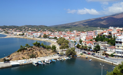 Fototapeta na wymiar Beautiful view of Limenaria town by the sea on Thassos island, Greece