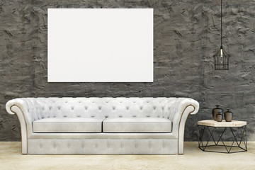Modern living room with empty banner