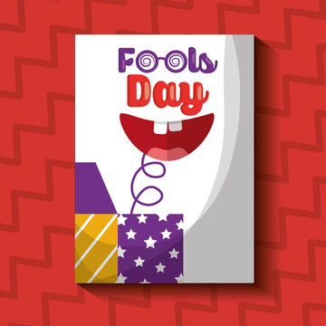 prank box with happy mouth fools day card vector illustration