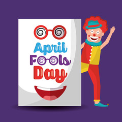 smiling clown waving hand with april fools day vector illustration
