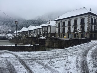 snow road in Ochagavia village . Navarra
