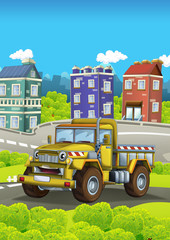 Obraz na płótnie Canvas cartoon construction site car on the street in the city - illustration for children