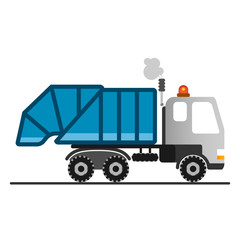 Cartoon garbage truck on white background.