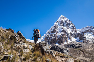 On the Huayhuash alpine circuit, ascending Trapezio Pass.
