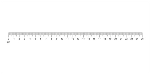Ruler 25 cm. Measuring tool. Ruler Graduation. Ruler grid 25 cm. Size indicator units. Metric Centimeter size indicators. Vector AI10
